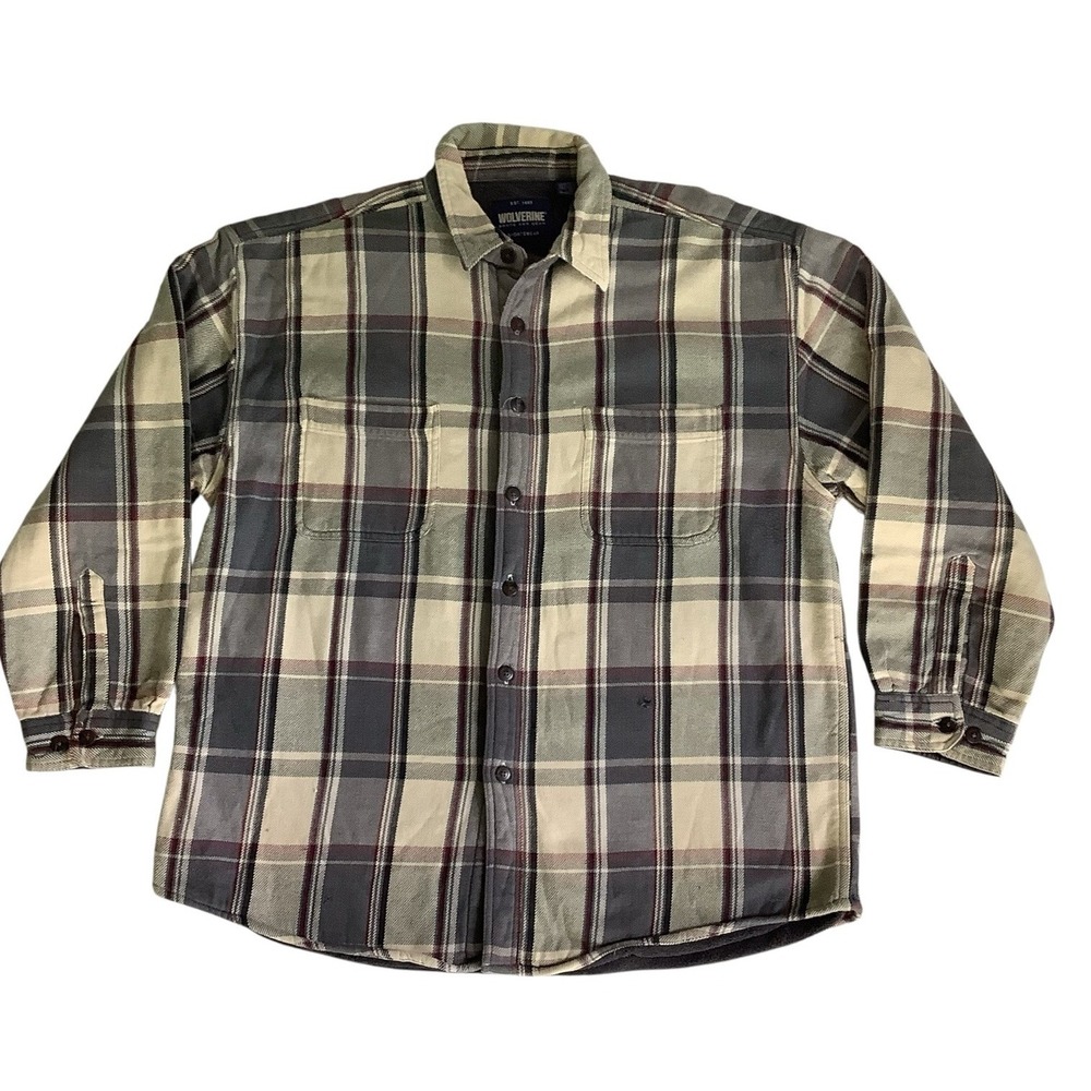 Wolverine Men's XL Plaid Flannel Hooded Shirt Jacket Fleece Lined Workwear